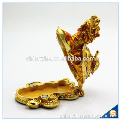 Gold Plated Dragon Turtle With Money Shape Enamel Trinket Box For Decorative SCJ422